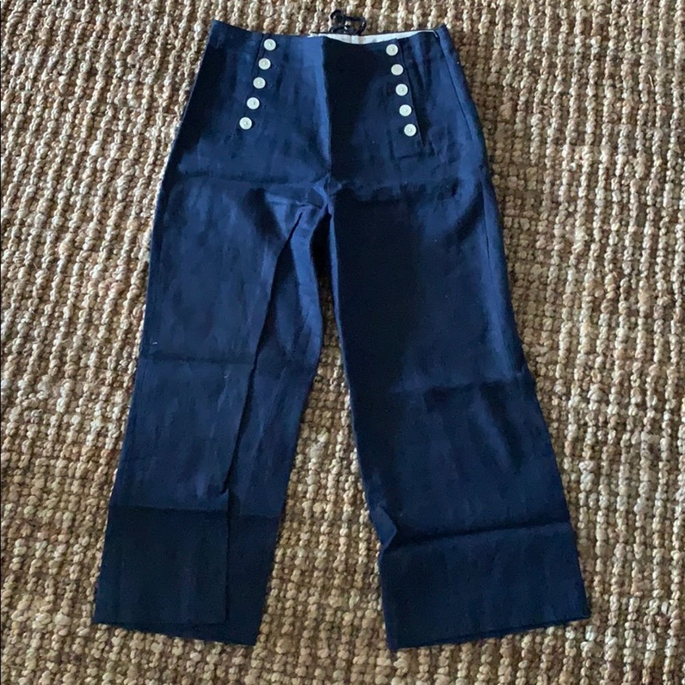 J. Crew Navy Blue Wide Leg Cropped Linen Pants